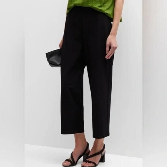 Eileen Fisher Wide Leg Crepe Flowy Side Zip Ankle Pants Black Small - Picture 1 of 4